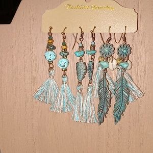 Lot of 3 pairs of earrings aqua brown fish hook pierced